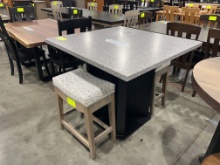 2 TONE COROAN METAL BASE TABLE W/2 FABRIC STOOLS GREY GRANITE 42X42X36