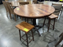 RUSTIC WALNUT PUB TABLE W/3 STOOLS 48ROUND