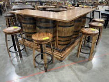 HICKORY BARREL L-SHAPED BAR W/5 SWIVEL STOOLS 96X72X43