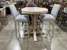 HICKORY PUB TABLE W/2 UPHOLSTERED BAR CHAIRS 36ROUND