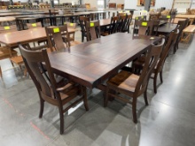 WALNUT TABLE W/2 EXTEND END LEAVES W/2 ARM 4 SIDE CHAIRS 54X42X30