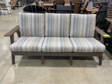 BROWN POLY SOFA W CUSHIONS 70 IN