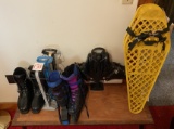 Snow shoes, stands, and roller blades