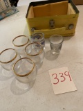 Wine tasting glasses, shot glasses with metal case
