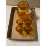 Amber Pitcher w 4 Cups