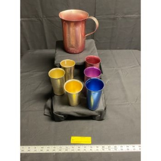 Aluminum Pitcher & 6 Cups