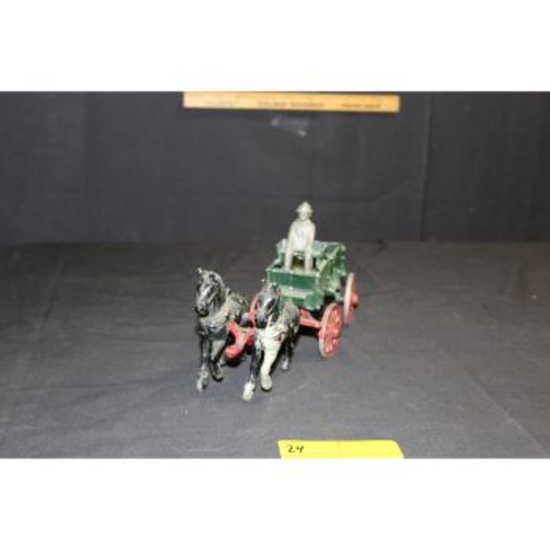 Cast Iron Buggy & Two Horses with One Rider