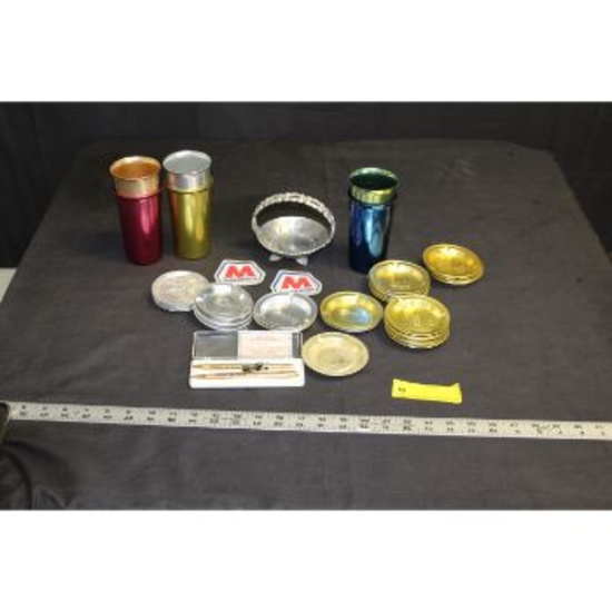 Sunburst Cups, Aluminum advertising Ash Trays Pieces & more