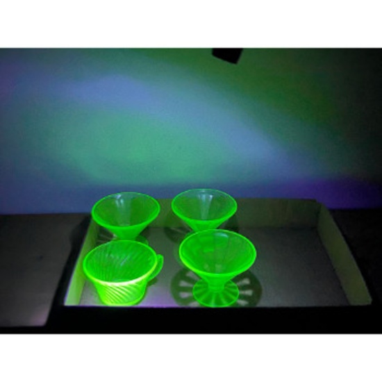 Green Depression Uranium Sherbert Bowls(3) & handled cup