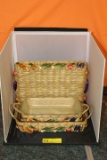 Pyrex Baking Dishes with Wicker carrying containers