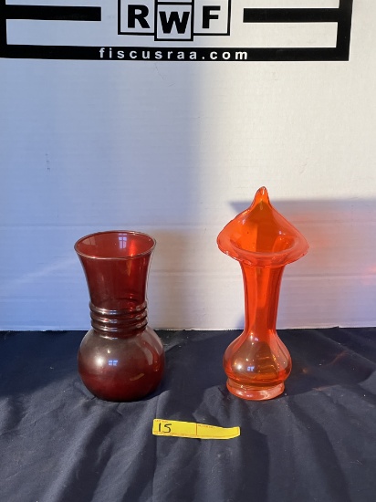 Jack in the Pulpit Glass Vase & Ruby Red Flared Vase