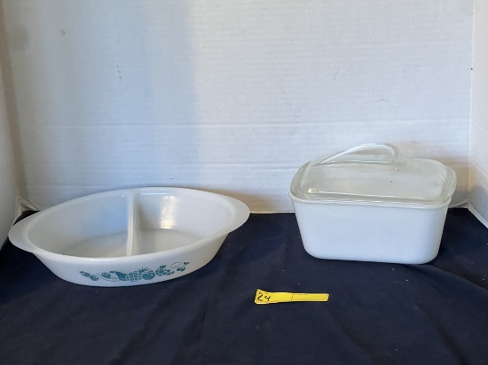 Glass Bake Divided Dish & Milk Glass Bread Baking Dish with Lid