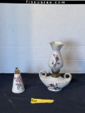 Porcelain Mini Aladdin style Oil Lamp & Antique Porcelain Perfume Bottle