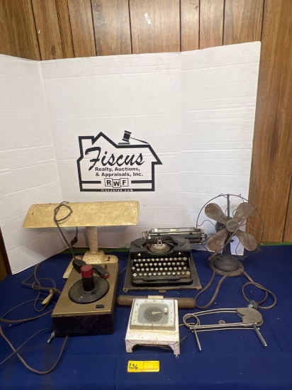 Antique Typewriter, Fan, Desk Light Group
