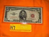 1953 Series A Red Seal Five Dollar Bill