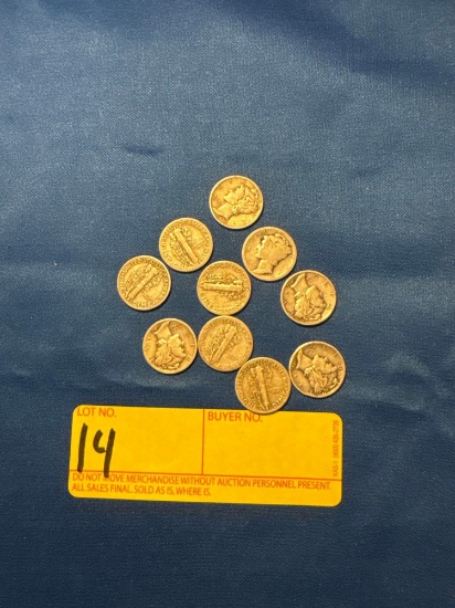 10 Silver Mercury Dimes
