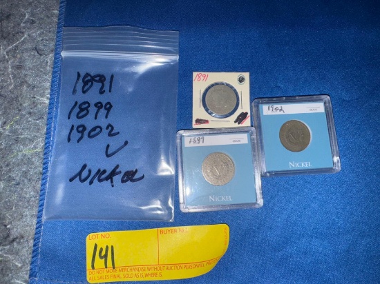 1891, 1899, & 1902 V Nickels