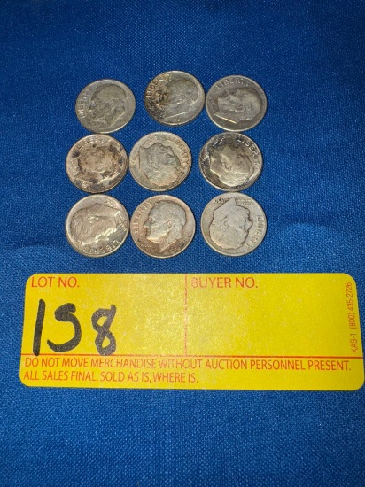 9 Silver Roosevelt Dimes
