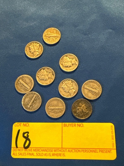 10 Silver Mercury Dimes