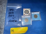 1891, 1899, & 1902 V Nickels