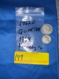 1962 D Washington Quarter & 1964 Kennedy Half Dollar