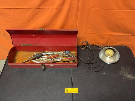 Metal Tool Box with tools & shop light