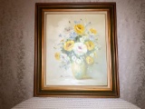 Oil on Canvas Yellow Flowers - Signed