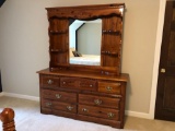 Pine Dresser and Mirrored Hutch