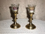 Pair of brass votive candle holders