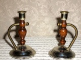 Pair of Brass and Wood Candle Sticks