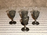 Set of 4 Glass and Silver Plate Cordials.