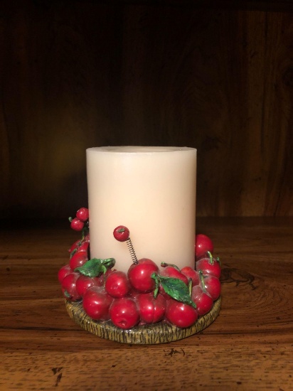 Candle with Cherry Motif Holder