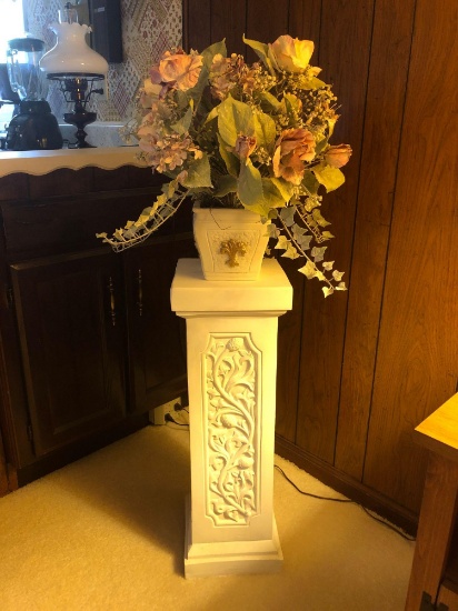 Ceramic Plant Stand with Floral Arrangement