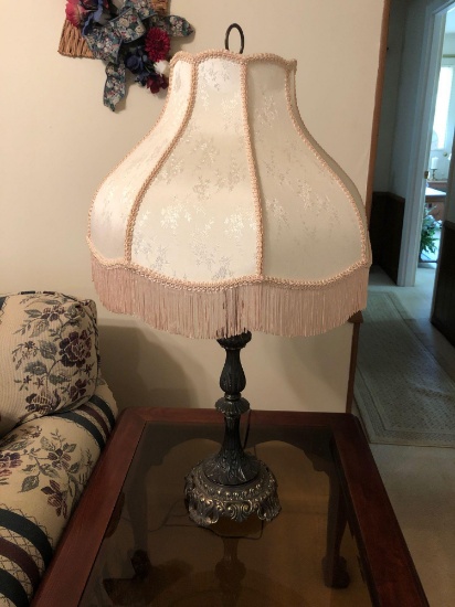 Heavy Brass Table Lamp w/Fringed Shade