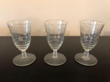 Lot of 7 etched crystal cordial glasses