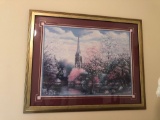 Framed and matted print of church