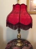 Stunning Brass Table Lamp with Red Shade
