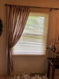 Pair of Striped Window Treatments with Gold Colored Rods