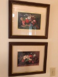 Pair of framed floral basket prints