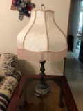 Heavy Brass Table Lamp w/Fringed Shade