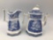 Blue transfer pitcher and teapot