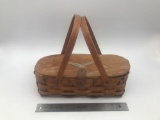 Handmade hand painted basket with lid and double handles