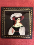 1800s Reverse Glass Painting Woman