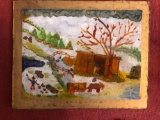 1800s Primitive Reverse Glass Painting of Farm