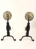 1800s English Cast Iron and Brass Andirons