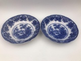 Pair of 10 inch round Adams flow blue bowls