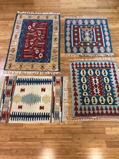 Hand Woven and Knotted Kilim Rug Lot of 4