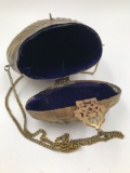 Vintage Art Deco Brass Scallop Clam Shell Purse With Chain Strap Felt Lined