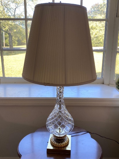 Tall glass and brass decorative lamp