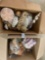 Lot of 2 boxes of shells, coral, shell figurines, etc.